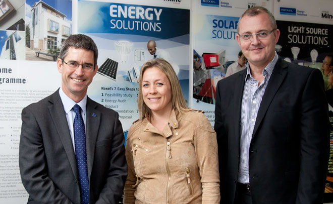 Sarah Beeny with BRE CEO Peter Bonfield and RExel's Nick Smith